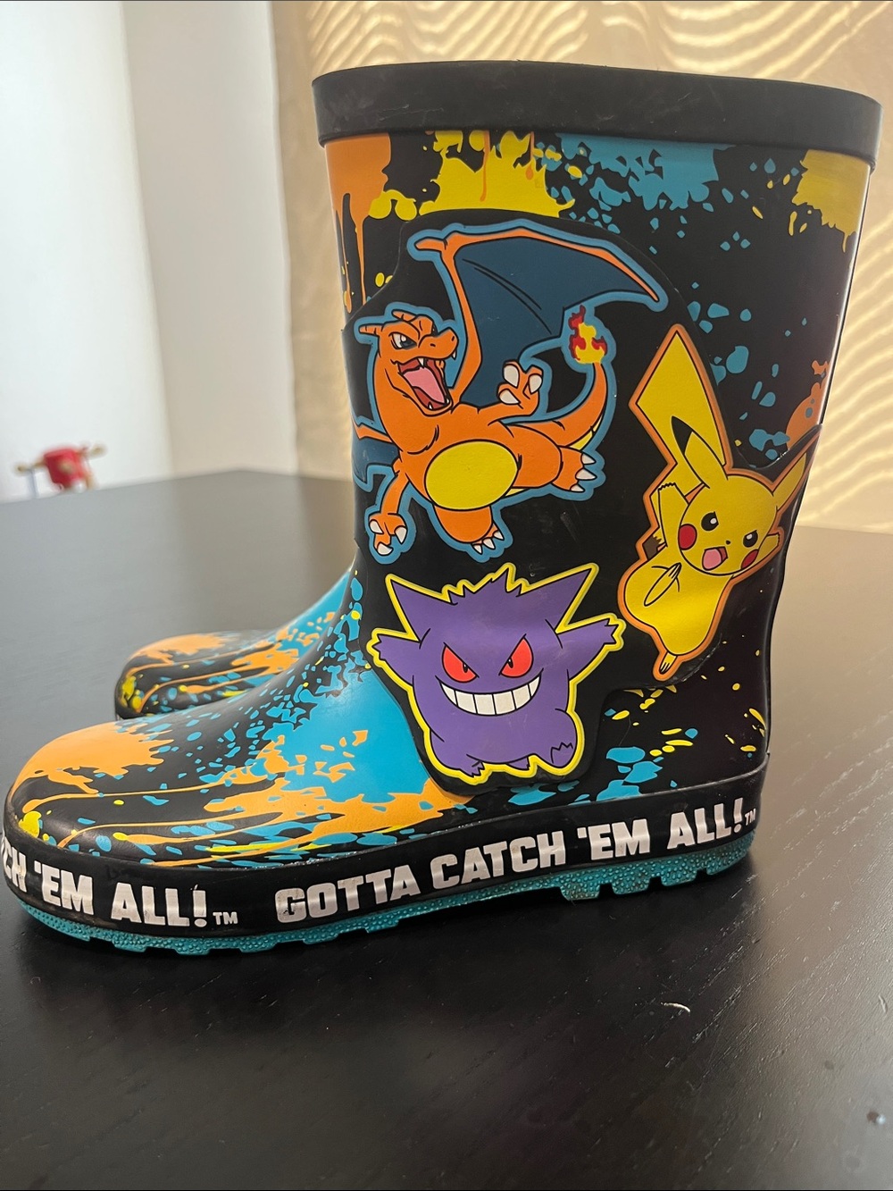 Pokemon Black Blue Orange Yellow Kids Rain Boots with Pikachu Charizard Gengar